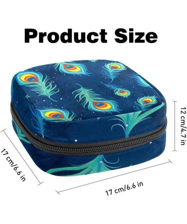 Buy Stylish Storage Bags for Women's Essentials - Peacock Feathers on Navy Blue | Portable Menstrual Pad Pocket Tampons & More - Buy Online on GoSupps.com