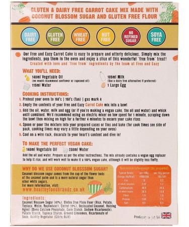 Free & Easy Gluten & Dairy Free Carrot Cake Mix Coconut Blossom Sugar 350g - Buy Online on GoSupps.com