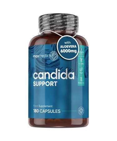 Candida Support (3 Months Supply) with Aloe Vera Caprylic Acid Probiotics 400 Million CFU Grape Seed Extract & Rosemary Leaf Powder - 180 Vegan Capsules - for Gut Health & Intimate Flora - Non-GMO