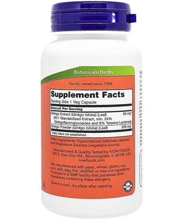 Now Foods Ginkgo Biloba 60mg 60 Vcaps - Buy Online on GoSupps.com