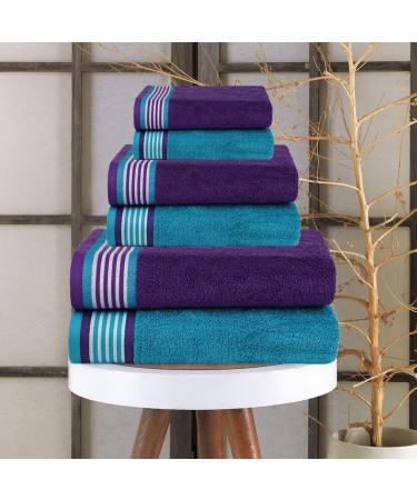 CASA COPENHAGEN 550 GSM 6-Piece Towel Set - Super Soft Egyptian Cotton - Violet Indigo & Teal Green - Buy Online on GoSupps.com