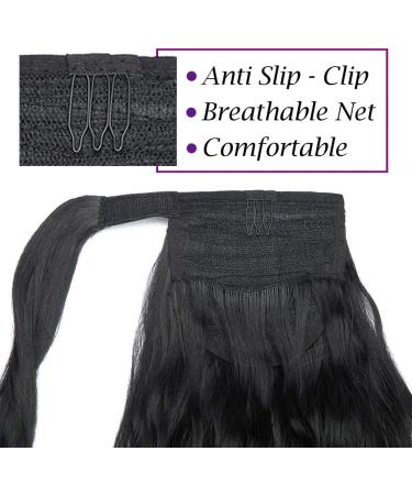 Silk-co Jet Black Magic Paste Clip in Ponytail Hairpiece Curly Pony Tail Corn Wave Hair Clip on Extension 20" Long hair Piece -Jet Black 20 Inch Jet Black - Buy Online on GoSupps.com