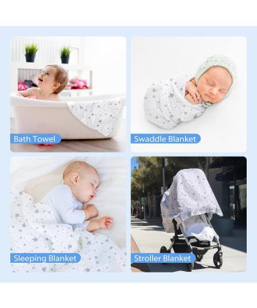 Miracle Baby Muslin Swaddle Blanket 115x150cm - Grey Stars - Cotton Summer Layer - For Boys and Girls - Buy Online on GoSupps.com