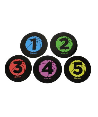 Get Out! Basketball Training Large 9in Disc Spot Markers 5-Pack  Round Flat Numbered Court Floor Poly Vinyl Spots