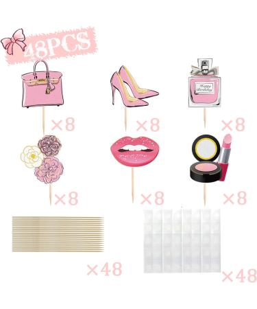 Makeup Cupcake Toppers - Cosmetics Lipstick High Heel Perfume Bottle Cupcake Picks Princess Theme Bridal Shower Wedding Anniversary Birthday Party Cake Decorations Supplies - Buy Online on GoSupps.com
