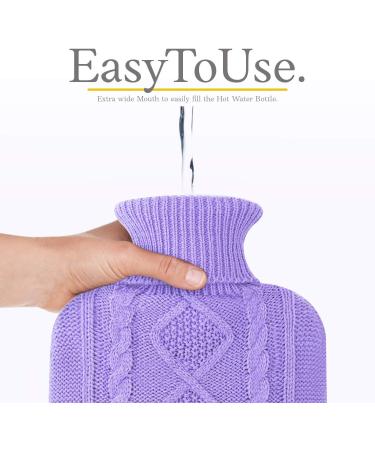 Qomfor 1.8L Hot Water Bottle with Knitted Cover - Pain Relief & Cozy Nights - Purple - Buy Online on GoSupps.com
