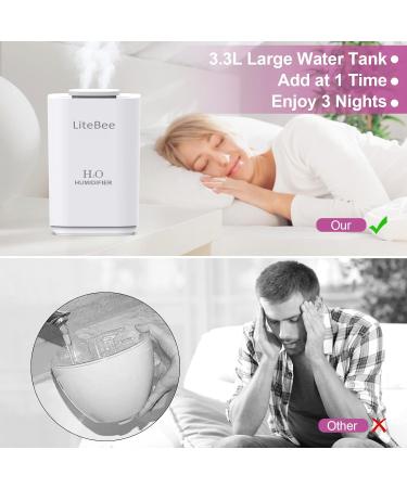 3.3L Cool Mist Humidifier for Bedroom & Baby Room | 8H Continuous Operation | Waterless Auto-Off | Up to 25 H | Night Light & 4Pcs Filters Included | Ideal for Home, Office, and Plants - White - Buy Online on GoSupps.com