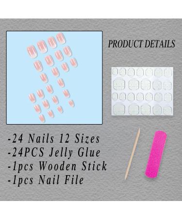 Buy Short Press on Nails - Oval Shape Pink White Gradient Coffin Glossy Full Cover Stick on Nails for Women & Girls | 24pcs Acrylic Artificial Nails - Buy Online on GoSupps.com