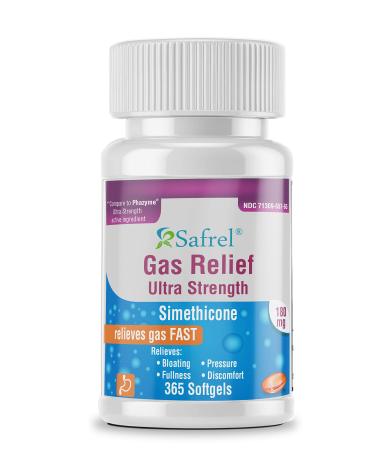 Safrel Gas Relief Simethicone 180 mg (365 Softgels) | Relief from Flatulence , Bloating, Stomach Discomfort and Gas Pressure | Relieves Gas Fast | Generic for Phazyme Ultra Strength