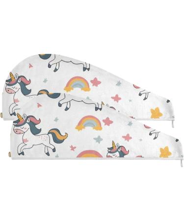 Unicorn Rainbow Star Hair Towel 2 Pack | Super Absorbent Quick Dry Hair Turbans for Women & Girls - Buy Online on GoSupps.com