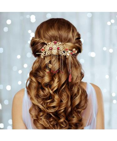 Chinese Hair Accessories for Wedding Red Tassel Gold Hanfu Pins Pearl Flower Hair Pins Hair Chopsticks Hair Styling Vintage Classical Sticks Long Tassel Chinese Hair Jewelry Accessories - Buy Online on GoSupps.com