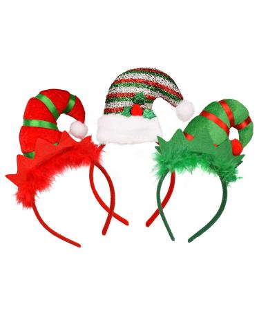 NAUZE 3 Pieces Elf Headband Christmas Headbands Elf Headwear Hair Hoops for Christmas Holiday Parties Photos Booth Gifts