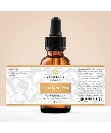 Vitality Extracts Frankincense Essential Oil 30ml - Boswellia Serrata for Pain & Stress Relief - Aromatherapy, Skin Care, Natural Calm & Yoga - Buy Online on GoSupps.com