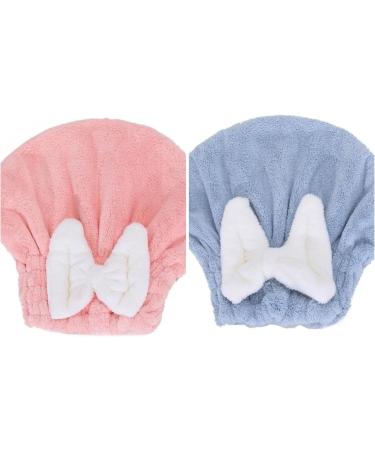 LUGEMA Super Absorbent Microfiber Hair Towel Wrap - Quick Drying Hair Turban for Curly & Thick Hair - Soft & Fast Drying Caps for Women & Girls (Pink+Blue - Buy Online on GoSupps.com