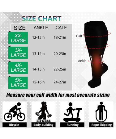 3 Pairs Plus Size Compression Socks (20-30 mmHg) for Women & Men Wide Calf Extra Large Knee High Stockings for Nurses Seniors 3X-Large Black - Buy Online on GoSupps.com