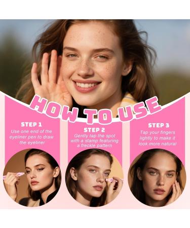 Real 2in1 eyeliner freckle pen 2 pieces Freckle Stamp and Black Liquid Eyeliner natural lifelike frisles makeup soft dots magical fake freckles waterproof long lasting light brown 2 pieces light brown - Buy Online on GoSupps.com