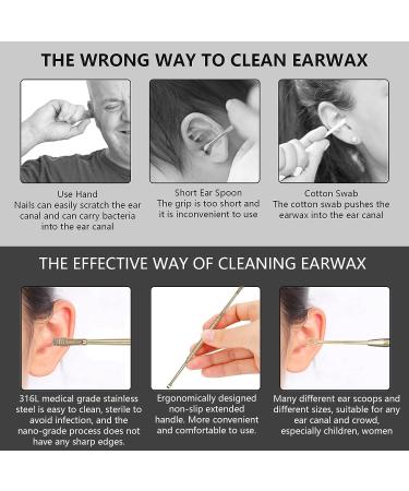 6 Pcs Professional Double-Headed Ear Wax Removal Kit | Stainless Steel Ear Pick Tools with Cleaning Brush and Storage Box - Suitable for Kids and Adults (Gold) - Buy Online on GoSupps.com