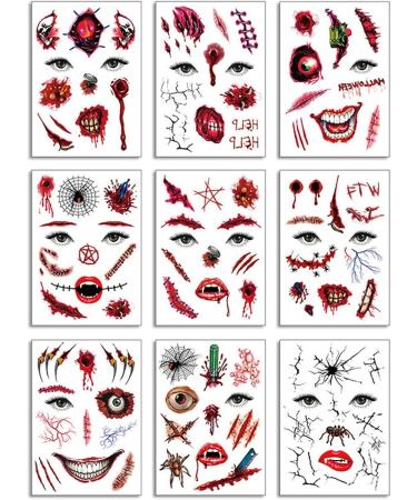 Besreey Halloween Makeup Kit Temporary Facial Creative Decal | Creative Makeup Prank Fake Scar 2024 Halloween Funny Face Stickers for Boys Girls Fc001-009 - Buy Online on GoSupps.com