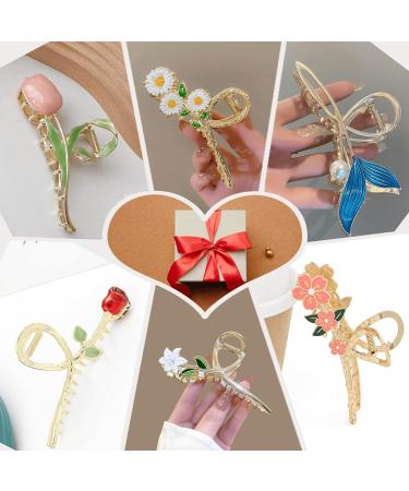 ORGUNE Large Cute Metal Flower Claw Hair Clips - Set of 6 | Nonslip Gold Hair Clip for Strong Hold | Fashion Accessories for Women and Girls with Thick, Thin, Curly Hair - Buy Online on GoSupps.com