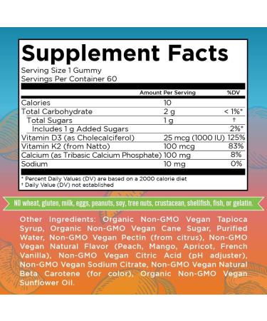 MaryRuth Organics Calcium with Vitamin D3 & K2 - 60 Gummies | Bone Support Supplement | Vegan, Non-GMO, Gluten Free | 2 Month Supply - Buy Online on GoSupps.com