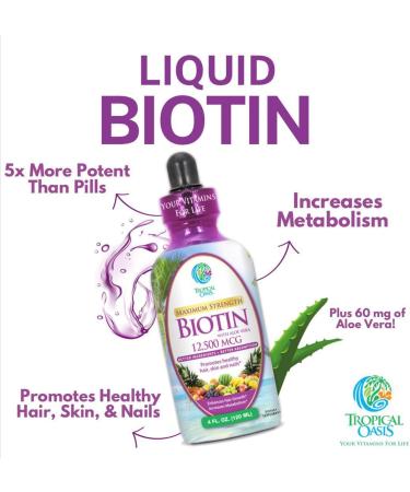 Maximum Strength Liquid Biotin Drops w/ 12 500 MCG Best Vitamins for Fast Hair Growth Reduced Hair Loss Healthy Skin & Strong Nails -5X More Potent Than Pills Max Absorption Vegan 4oz 30 Serv 4 Fl Oz (Pack of 1) - Buy Online on GoSupps.com