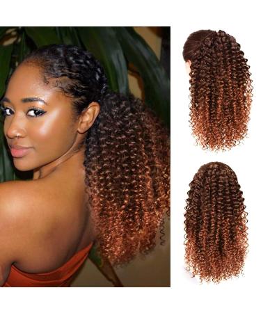 Colorfulpanda Afro Kinky Curly Ponytail Black/Auburn for Black Women Drawstring Ponytail Synthetic Hair Extension Curly Ponytail 14inch with Clip-in Hairpiece Ginger - Buy Online on GoSupps.com