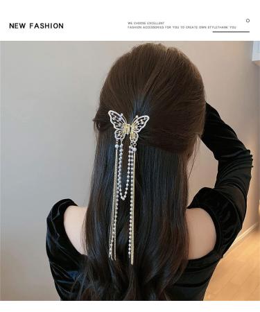 Sparkly Rhinestone Butterfly Hair Claw Clips - 2Pcs | French Style Vintage Hair Accessory - Buy Online on GoSupps.com