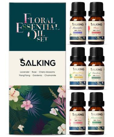 Salking essential oils set aromatherapy gift set 100% organic fragrance oils for diffuse fragrance lamps humidifier massage 6 x 10 ml (lavender rose cherry blossom ylang ylang gardenie chamomile) Flora ylang ylang-1