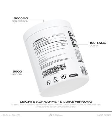 L-Arginine 500g | High Dose for Nitric Oxide & Endurance | Aceus Nutrition - Made in Germany - Buy Online on GoSupps.com