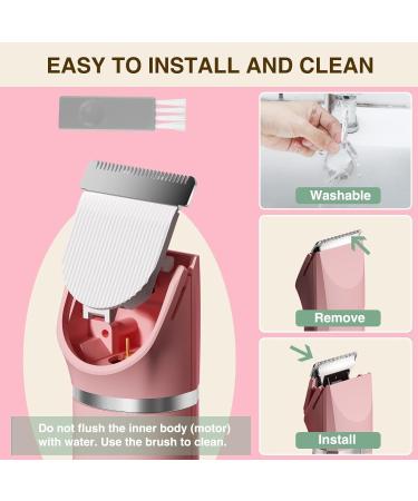 Waterproof Bikini Trimmer for Women Electric Razor for Bikini Legs Pubic Hair Rechargeable Electric Shaver for Women Hair Removal with Snap-in Ceramic Blades IP7X Washable Head Wet and Dry Use Pink - Buy Online on GoSupps.com