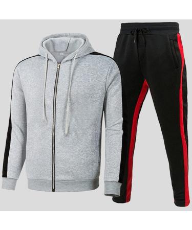 Shop Hanxiulin Men's Training Suit - Casual Long Sleeve Hooded Jacket & Jogging Pants | XXL Gray Sportswear for Running & Fitness - Buy Online on GoSupps.com