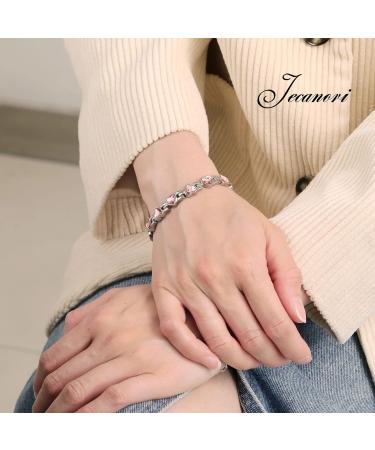 Jecanori Lymphatic Drainage Magnetic Bracelet for Women - Titanium Steel Wristband with Sparkling Heart Shaped Cubic Zirconia - Pink Bracelet with Removal Tool & Gift Box - Buy Online on GoSupps.com