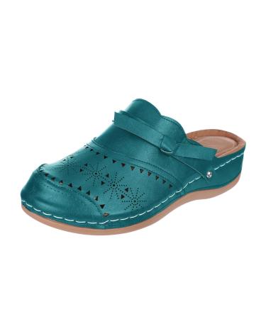 XTZYGLFD heel spur shoes women summer slip-on wedges beach open toes breathable sandals shoes festival women's shoes Green 1 6.5 UK