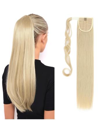 S-noilite 26" Clip in Hair Extensions Wrap Around Ponytail Long Straight Hairpiece Clip in Ponytail Hair Extension (26 inches Bleach Blonde)