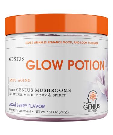 Genius Glow Potion - Revolutionary Anti Aging Beauty Supplement for Glowing Skin w/ Genius Mushrooms ¦ All-In-One Wrinkle, Age & Dark Spot Remover for Women & Men, Boost Skin Repair, Acai Berry Powder Açaí Berry