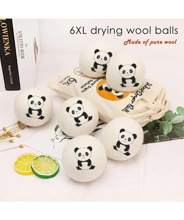 Laundry Wool Dryer Balls Natural Downy Laundry Fabric Softener Beads Reusable for Dryer 6 Pack XL Baby Safe with Lucky Panda Save Drying Time - Buy Online on GoSupps.com