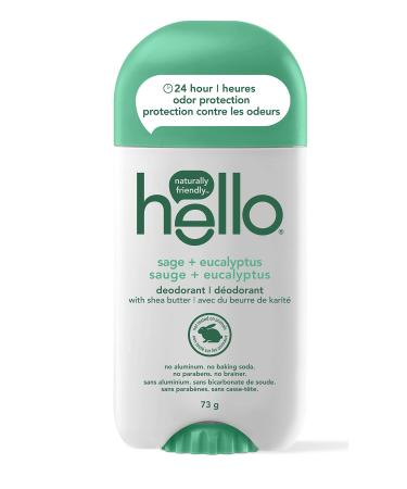Hello Sage + Eucalyptus Natural Deodorant with Shea Butter Aluminum Free Parabens Free 73g Sage + Eucalyptus 73 g (Pack of 1)