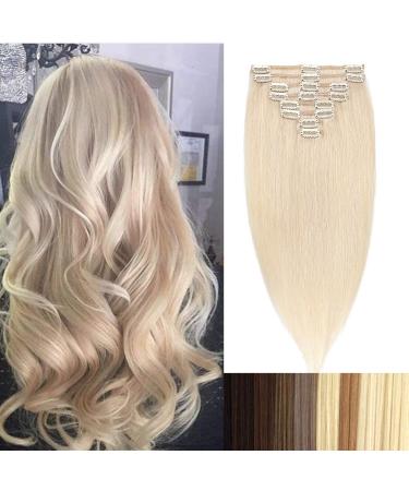 Real Remy Human Hair Extensions Clip In Extensions Human Hair Extension 8pcs 18clips 75g-25cm (#70 Bleach White)