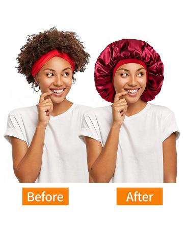 Kenllas Silk Satin Bonnet for Women - 2 PCS Extra Large Caps for Long Frizzy Curly Hair - Black & Red - Buy Online on GoSupps.com