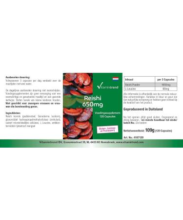 Reishi Powder 650mg - 120 Capsules Functional Vital Fungus Adaptogen Vegan | Vitamintrend  - Buy Online on GoSupps.com