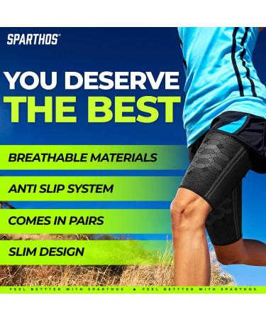 Sparthos Thigh Compression Sleeves - Quad & Hamstring Support - Men & Women - Breathable Elastic Blend - Anti Slip - Midnight Black - XX-Large (Pair) - Buy Online on GoSupps.com
