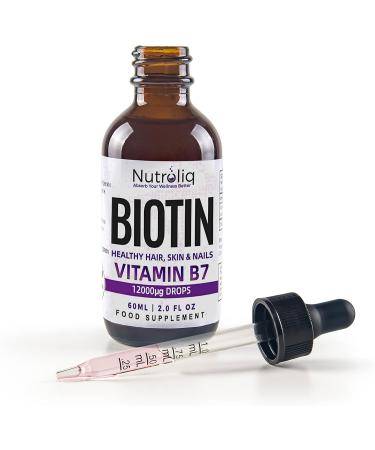 Nutroliq Biotin Liquid Drops - 12000mcg for Hair, Skin & Nail Health - Vegan Dietary Supplement - Berry-Flavored Serum - 60ml - Buy Online on GoSupps.com