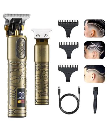 GSKY Hair Trimmer for Men Professional, Men's Hair Clippers T Blade Clippers for Hair Cutting, Zero Gapped Cordless Beard Trimmer with LED Display for Gift, Barbers and Stylists (Gold,1pc)