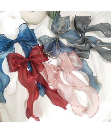 Burgundy Organza Bow Hair Clip for Women and Girls - Large Long Tail Bow Hair Pin Headwear - Buy Online on GoSupps.com