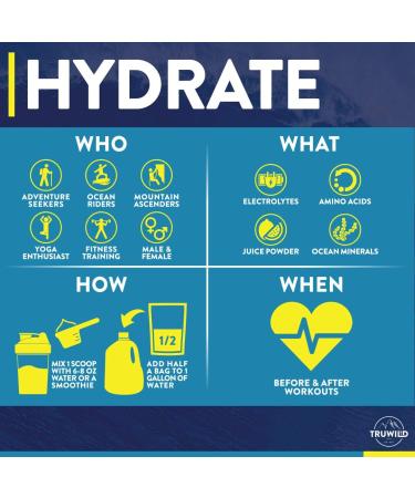 TRUWILD Hydrate Vegan Electrolyte + Amino Acid Drink Mix Powder - Watermelon Lemonade Flavor, 20 Servings - Post-Workout Muscle Recovery & Immune Support with Clean Sugar-Free Formula & Magnesium - Buy Online on GoSupps.com
