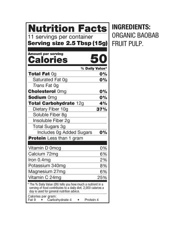 Organic Baobab Powder with Electrolytes, Iron, and Vitamin C - 6 oz - Buy Online on GoSupps.com