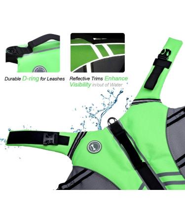 Vivaglory Sports Style Dog Life Jacket - Durable Adjustable Neon Green for Medium Dogs (56-64 cm Chest) - Excellent Buoyancy & Safe Fastening System - Buy Online on GoSupps.com