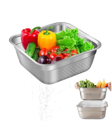 Wash Basin Dish Tub for Kitchen Sink Large Capacity Stainless Steel Basin with Rolled & Wide Edge Stackable Washing Basket for Fruit Kitchen with Drain Hole