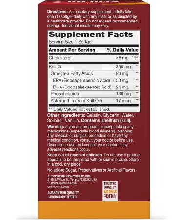 21st Century Krill Oil 350 mg 60 Softgels - Buy Online on GoSupps.com