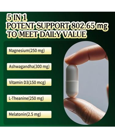 VPKIN Magnesium Ashwagandha Supplement Magnesium Glycinate Melatonin L-Theanine Plus Vitamin D3 Gluten Free 120 Capsules - Buy Online on GoSupps.com
